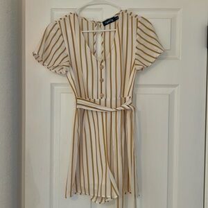 Women’s White and Gold Striped Romper